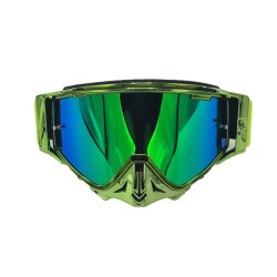 Ochelari unisex ski, snowboard, motociclism, ciclism, rama verde lucioasa, lentila multicolora, O11GBMN